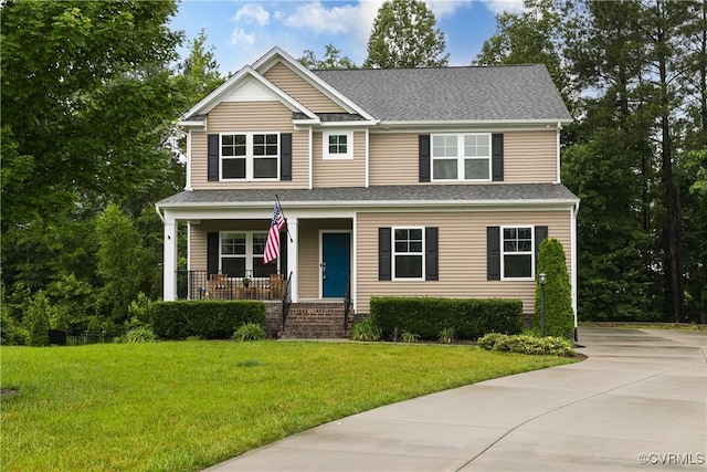 8412 Morocco Pl, Moseley, VA 23832 - view of front of property featuring a porch, a front yard, and roof with shingles