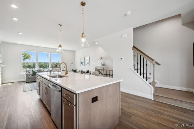 5427 Gillies Creek Mews, Henrico, VA 23231 - kitchen with a sink, dishwasher, open floor plan, dark wood-style floors, and recessed lighting