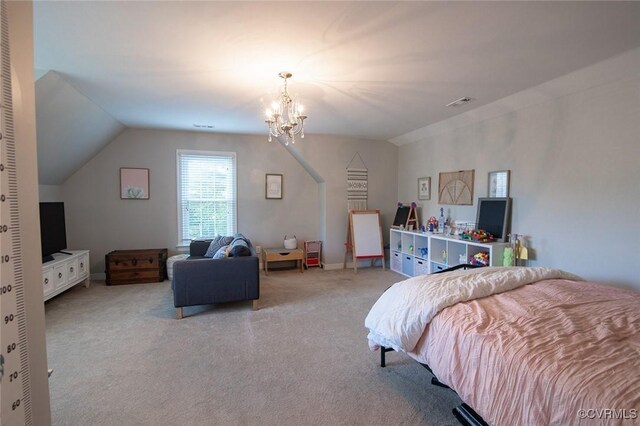 9604 Weston Ln, Henrico, VA 23238 - bedroom with a chandelier, carpet floors, and lofted ceiling