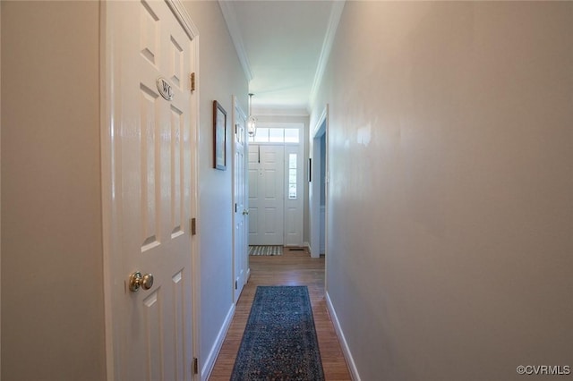9604 Weston Ln, Henrico, VA 23238 - corridor featuring ornamental molding, dark wood finished floors, and baseboards