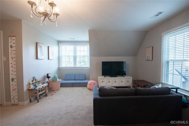 9604 Weston Ln, Henrico, VA 23238 - carpeted living area featuring a chandelier and baseboards