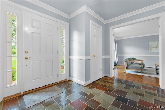 9140 Robin Ridge Dr, Hanover, VA 23116 - foyer entrance featuring stone tile flooring, healthy amount of natural light, baseboards, and crown molding