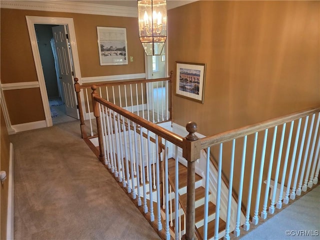 9701 Waterfowl Flyway, Chesterfield, VA 23838 - stairway featuring a chandelier, carpet flooring, ornamental molding, and baseboards
