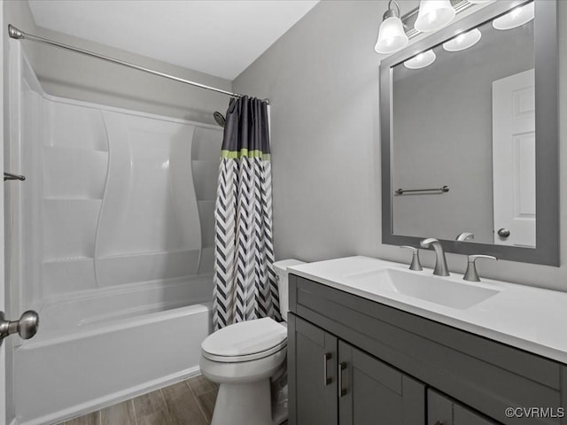 13610 Old Stage Rd, North Prince George, VA 23860 - full bath featuring toilet, shower / tub combo with curtain, vanity, and wood finished floors