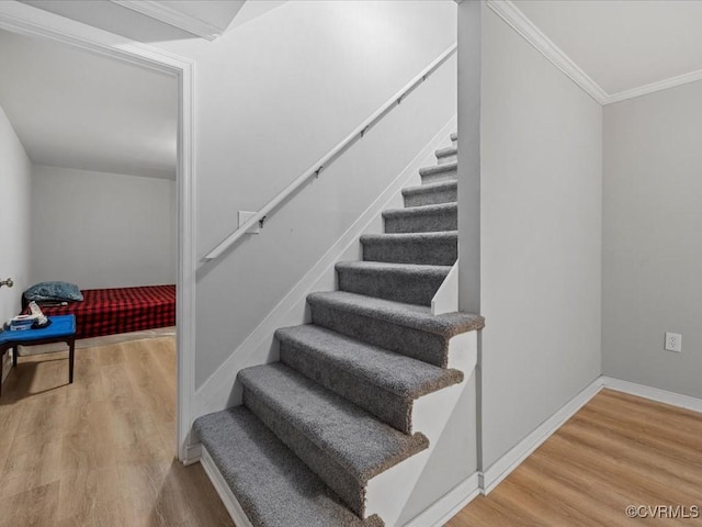 13610 Old Stage Rd, North Prince George, VA 23860 - stairway featuring wood finished floors, ornamental molding, and baseboards