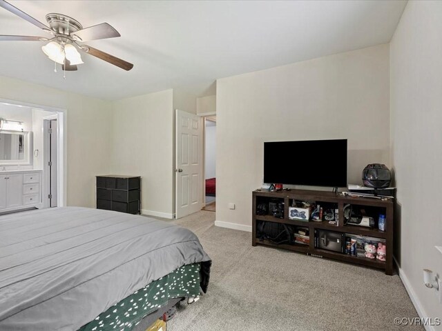 13610 Old Stage Rd, North Prince George, VA 23860 - bedroom with carpet flooring, baseboards, ceiling fan, and ensuite bathroom