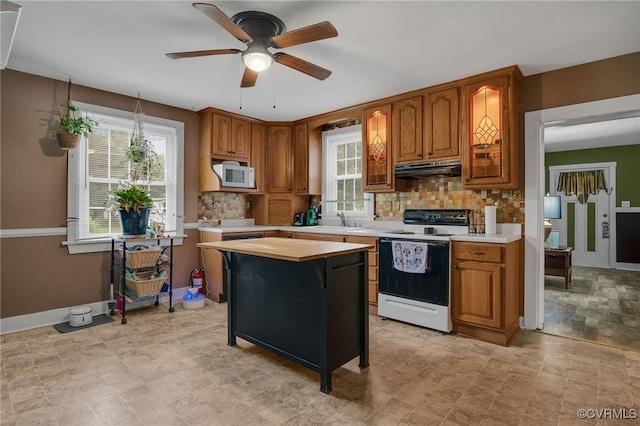 100 N Battery St, Henrico, VA 23075 - kitchen featuring white appliances, a ceiling fan, healthy amount of natural light, and under cabinet range hood