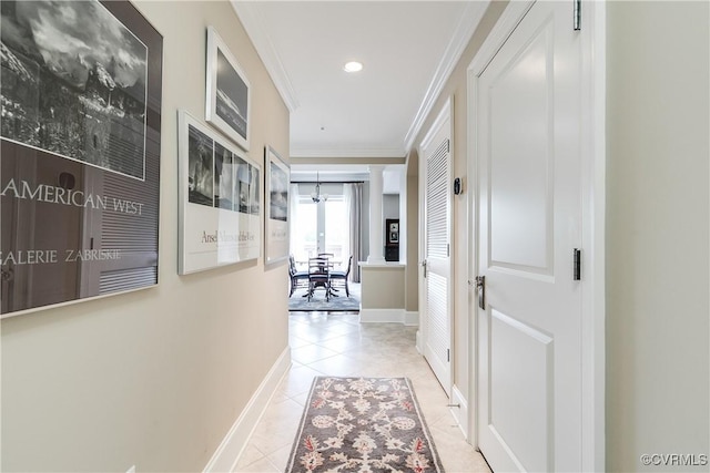 1350 Westwood Ave Unit 406, Richmond, VA 23227 - hall with ornamental molding, baseboards, tile patterned flooring, and recessed lighting