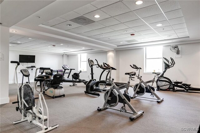 1350 Westwood Ave Unit 406, Richmond, VA 23227 - gym with a paneled ceiling, recessed lighting, and baseboards