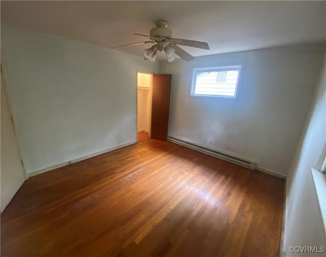205 N Beech Ave, Henrico, VA 23075 - unfurnished room with a baseboard radiator, wood finished floors, a ceiling fan, and baseboards