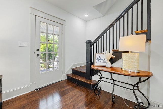 2311 5th Ave, Richmond, VA 23222 - entryway featuring stairs, wood finished floors, and baseboards