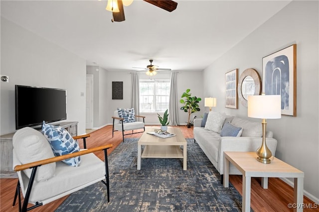 1117 Lees Crossing Ct, Glen Allen, VA 23059 - living room with ceiling fan, wood finished floors, and baseboards