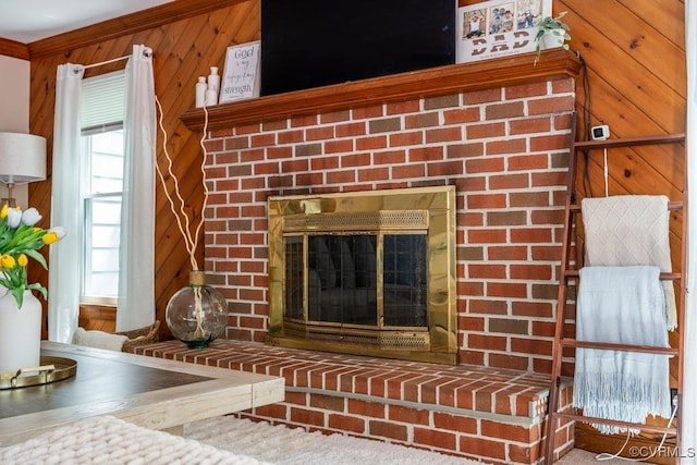 12601 W Patrick Henry Rd, Ashland, VA 23005 - detailed view of a brick fireplace and wooden walls