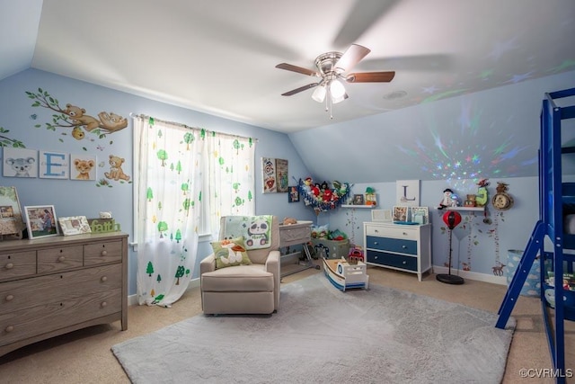 12601 W Patrick Henry Rd, Ashland, VA 23005 - carpeted bedroom featuring vaulted ceiling, a ceiling fan, and baseboards