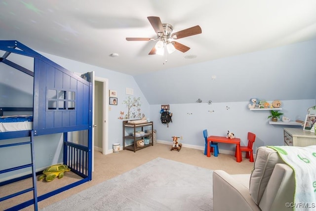 12601 W Patrick Henry Rd, Ashland, VA 23005 - recreation room with carpet flooring, ceiling fan, lofted ceiling, and baseboards