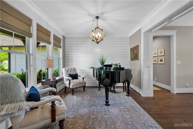 3397 Manor Oaks Dr, Powhatan, VA 23139 - living area featuring a chandelier, ornamental molding, and wood finished floors