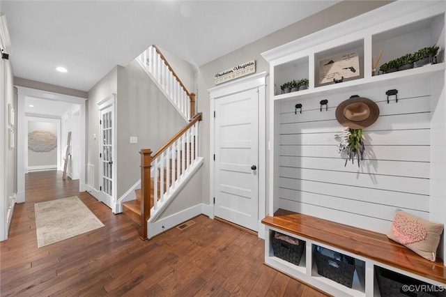 3397 Manor Oaks Dr, Powhatan, VA 23139 - mudroom featuring dark wood-style flooring and recessed lighting