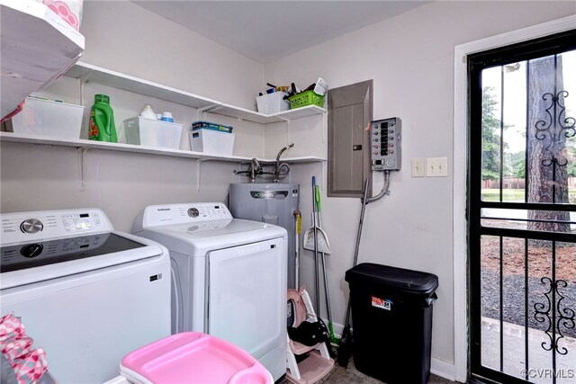 603 Pleasant St, Henrico, VA 23075 - laundry room featuring washing machine and clothes dryer, electric panel, and water heater