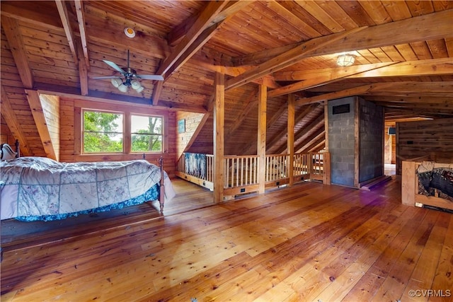 10 N River Ct, Cartersville, VA 23027 - bedroom with wood ceiling, hardwood / wood-style flooring, wood walls, and a baseboard heating unit