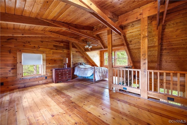 10 N River Ct, Cartersville, VA 23027 - unfurnished bedroom with wood ceiling, multiple windows, wood-type flooring, and wood walls