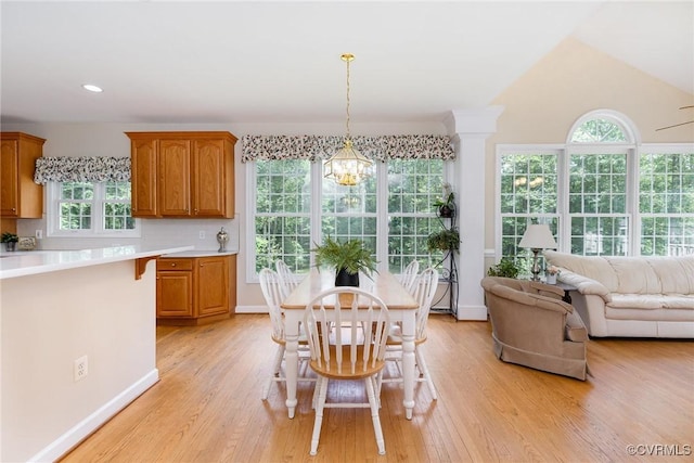 160 Walnut Ridge Dr, Stafford, VA 22556 - dining space featuring a chandelier, light wood finished floors, recessed lighting, and baseboards