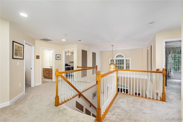 160 Walnut Ridge Dr, Stafford, VA 22556 - hallway featuring an upstairs landing, carpet floors, baseboards, and recessed lighting