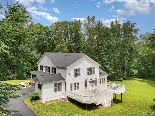 160 Walnut Ridge Dr, Stafford, VA 22556 - back of property with french doors, a wooden deck, a yard, and a shingled roof