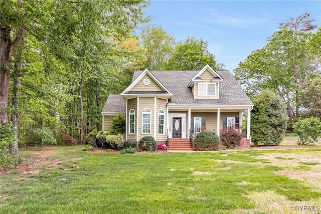 1905 Hope Meadow Way, Powhatan, VA 23139 - view of front of home with a front lawn, a porch, roof with shingles, and a chimney