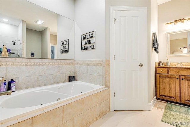 1905 Hope Meadow Way, Powhatan, VA 23139 - full bath with a tub with jets, vanity, tile patterned flooring, and tiled shower