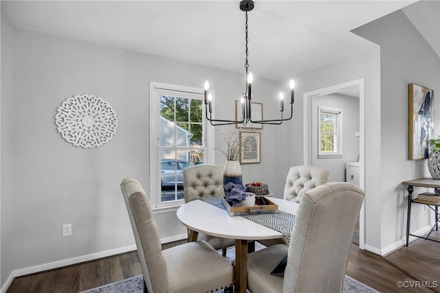 2505 Winston Ct, Glen Allen, VA 23060 - dining area with a chandelier, dark wood-style floors, and baseboards