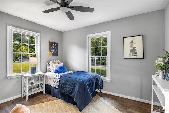 2505 Winston Ct, Glen Allen, VA 23060 - bedroom with multiple windows, wood finished floors, baseboards, and a ceiling fan