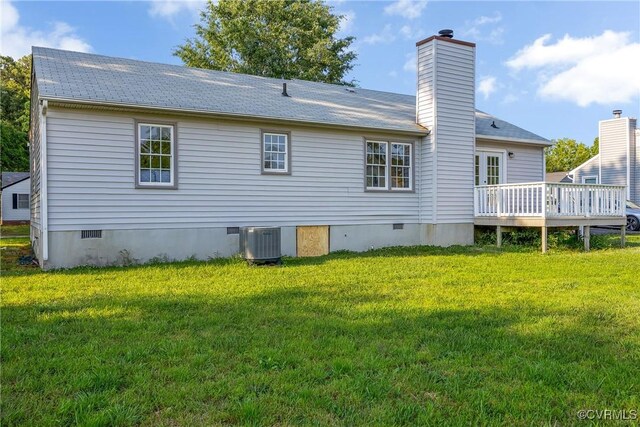 2505 Winston Ct, Glen Allen, VA 23060 - rear view of property featuring crawl space, central AC, a deck, and a lawn