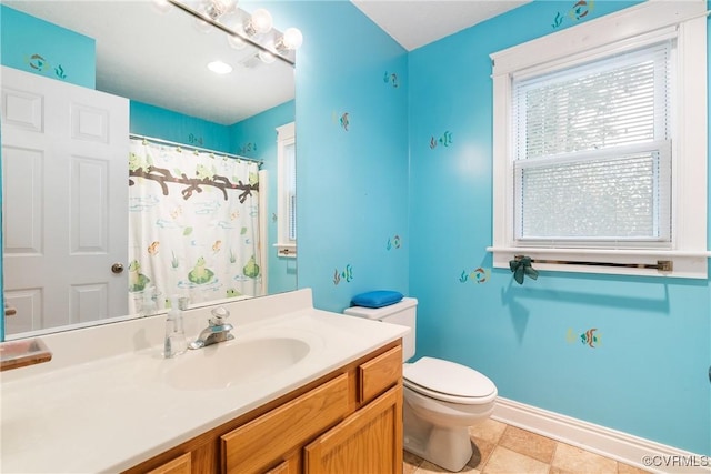 17 Brougham Rd, Fluvanna, VA 22963 - bathroom featuring toilet, vanity, baseboards, and a shower with shower curtain