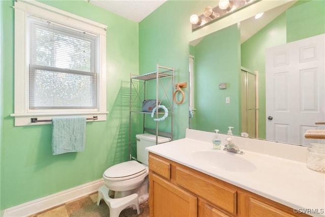 17 Brougham Rd, Fluvanna, VA 22963 - full bath featuring toilet, vanity, a shower with shower door, and baseboards