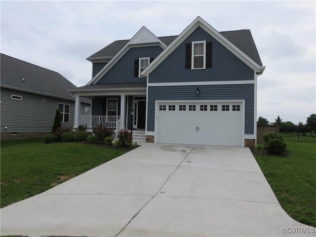 7617 Royal Crown Ct, Mechanicsville, VA 23116 - craftsman inspired home with a porch, concrete driveway, an attached garage, and board and batten siding