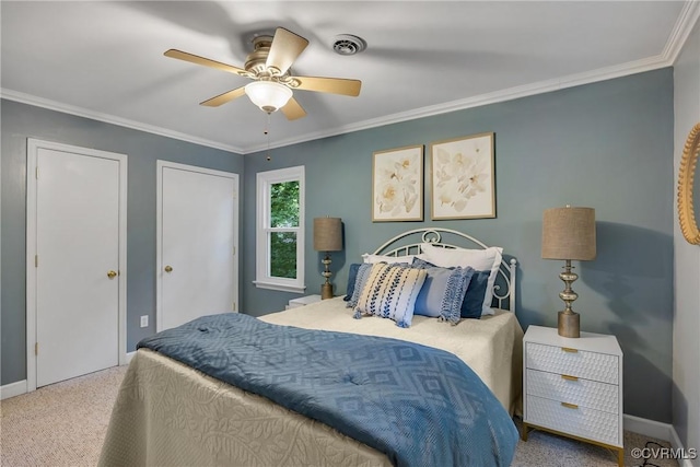 14702 Mill Spring Dr, Midlothian, VA 23112 - carpeted bedroom with crown molding and a ceiling fan