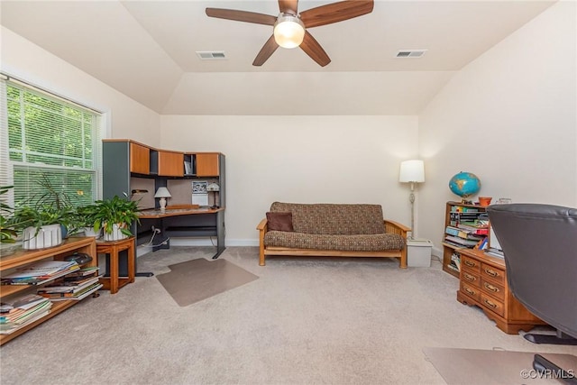 17231 Ivory Bill Ln, Chesterfield, VA 23838 - office featuring light colored carpet, ceiling fan, and vaulted ceiling