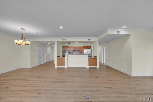 4250 Granby St Unit 105, Norfolk, VA 23504 - unfurnished living room featuring crown molding, a chandelier, light wood finished floors, baseboards, and recessed lighting