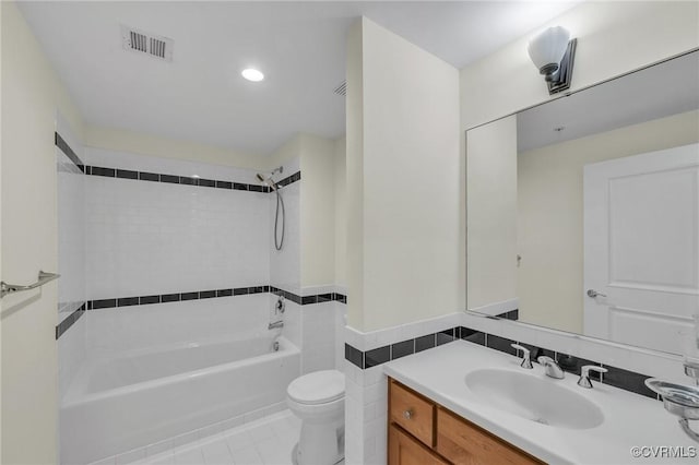 4250 Granby St Unit 105, Norfolk, VA 23504 - bathroom with vanity, bathing tub / shower combination, toilet, tile patterned flooring, and recessed lighting