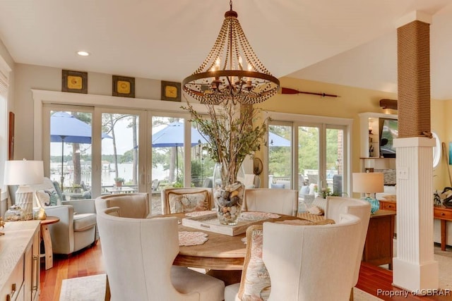 109 Vreeland Dr, Yorktown, VA 23692 - dining space with light wood finished floors, a chandelier, and recessed lighting