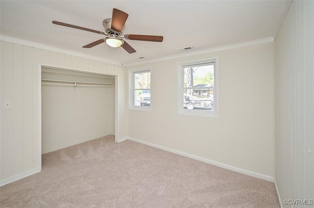 10486 Malboro Rd, Hanover, VA 23116 - unfurnished bedroom featuring carpet floors, ornamental molding, a closet, and ceiling fan