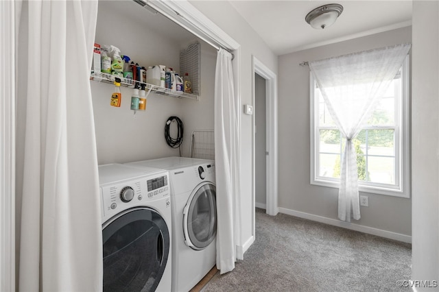 14300 Wallingham Loop, Midlothian, VA 23114 - laundry room featuring light colored carpet, separate washer and dryer, and baseboards