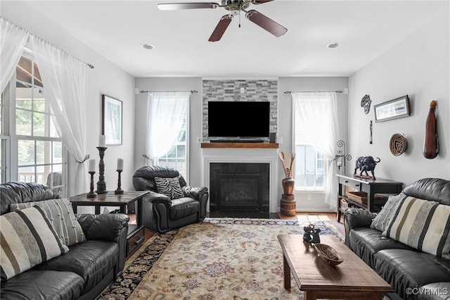 14300 Wallingham Loop, Midlothian, VA 23114 - living room featuring plenty of natural light, a ceiling fan, wood finished floors, and recessed lighting