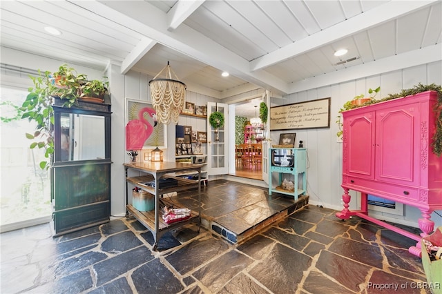 290 Circle Dr, Port Haywood, VA 23138 - entryway with stone floors, beam ceiling, and recessed lighting