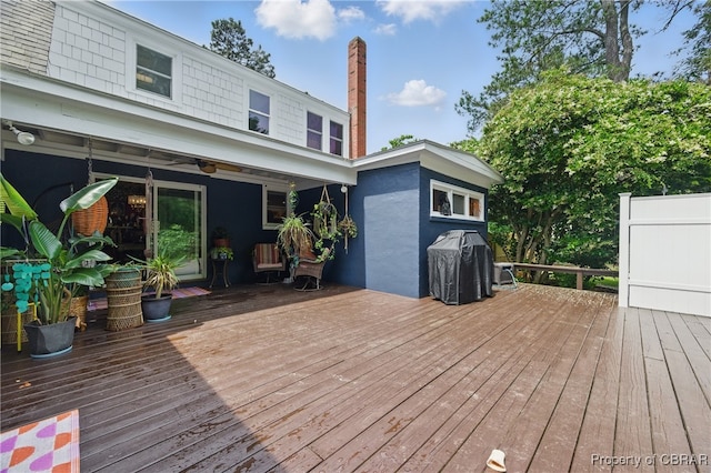 290 Circle Dr, Port Haywood, VA 23138 - wooden terrace with area for grilling and ceiling fan