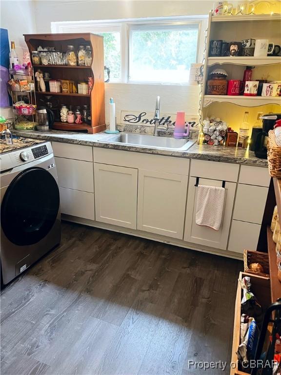 290 Circle Dr, Port Haywood, VA 23138 - washroom featuring washer / clothes dryer and dark wood-style floors