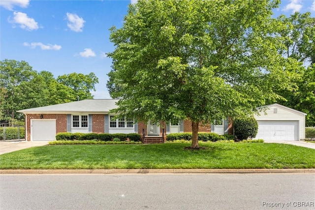 1 Beacon Cir, Hampton, VA 23664 - view of front facade featuring concrete driveway, brick siding, a front lawn, and an attached garage