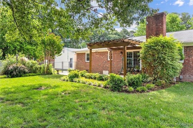 1 Beacon Cir, Hampton, VA 23664 - back of house with a pergola, brick siding, and a chimney