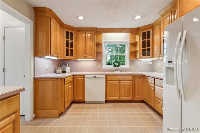 1 Beacon Cir, Hampton, VA 23664 - kitchen featuring white appliances, a sink, open shelves, light countertops, and recessed lighting