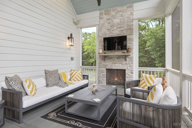 547 River Rd, Manakin Sabot, VA 23103 - wooden deck featuring an outdoor living space with a fireplace